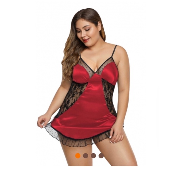 Other - Red Mesh Satin Ruffled Hem Plus Size Lingerie